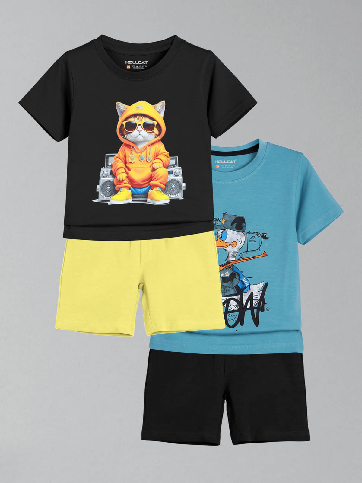     			HELLCAT Pack of 2 Boys Cotton Blend Shirt & Shorts Set ( Black )