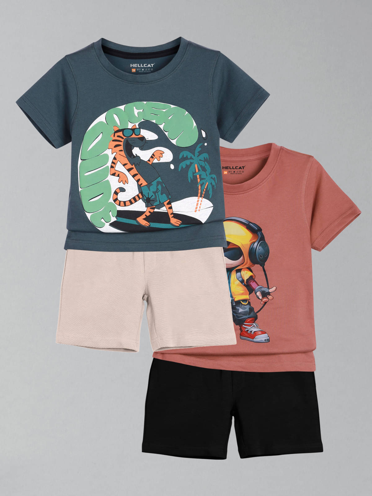     			HELLCAT Pack of 2 Boys Cotton Blend T-Shirt & Shorts Set ( Blue )