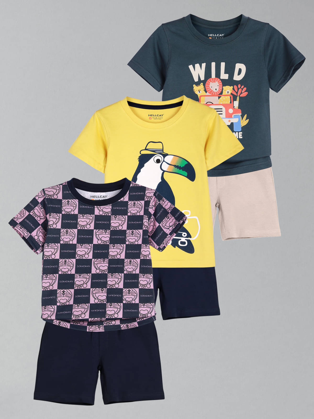     			HELLCAT Pack of 3 Boys Cotton Blend Shirt & Shorts Set ( Multicolor 4 )