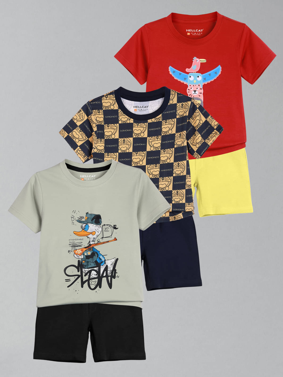     			HELLCAT Pack of 3 Boys Cotton Blend T-Shirt & Shorts Set ( Multicolor 1 )