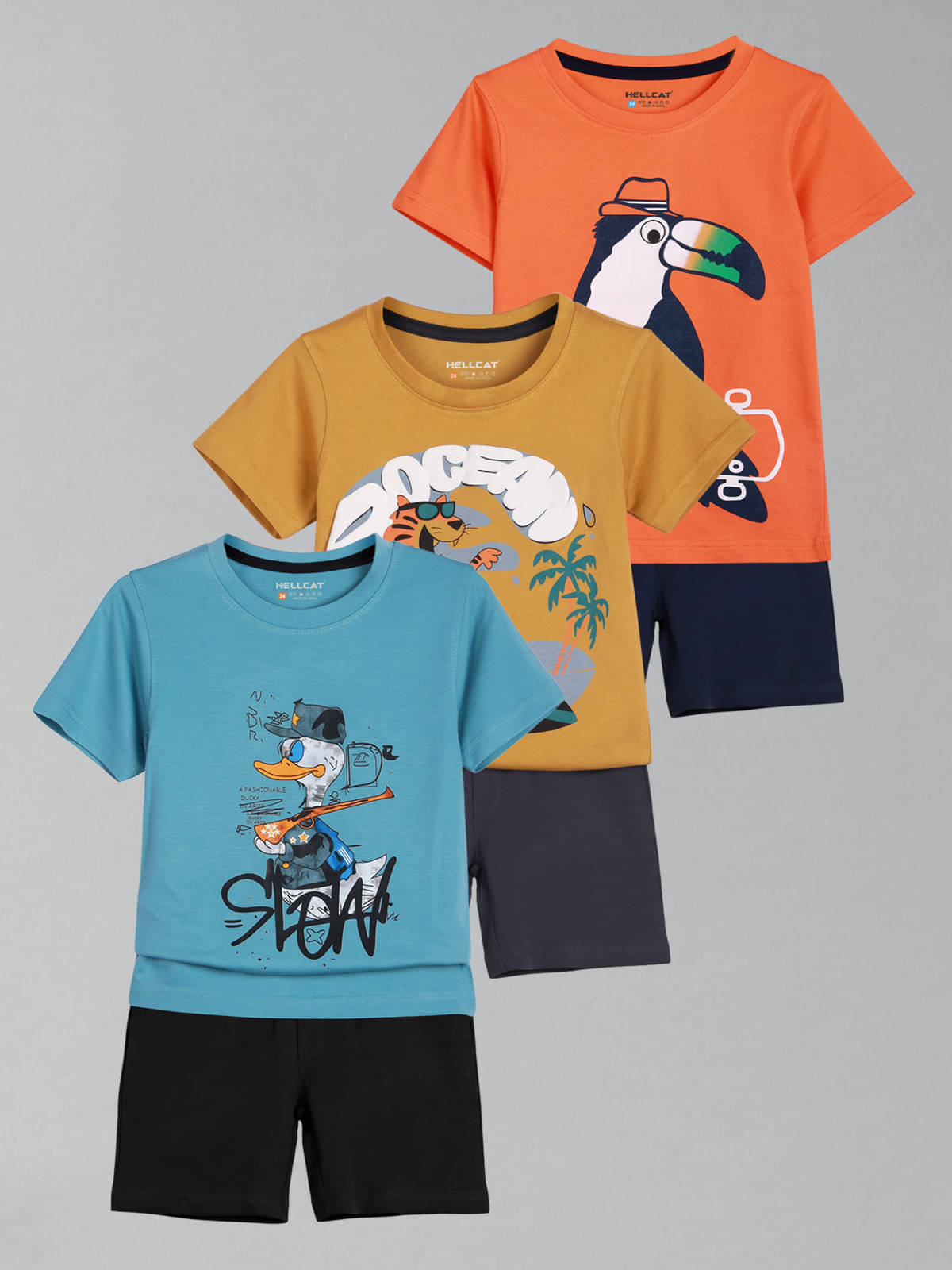     			HELLCAT Pack of 3 Boys Cotton Blend T-Shirt & Shorts Set ( Multicolor 2 )