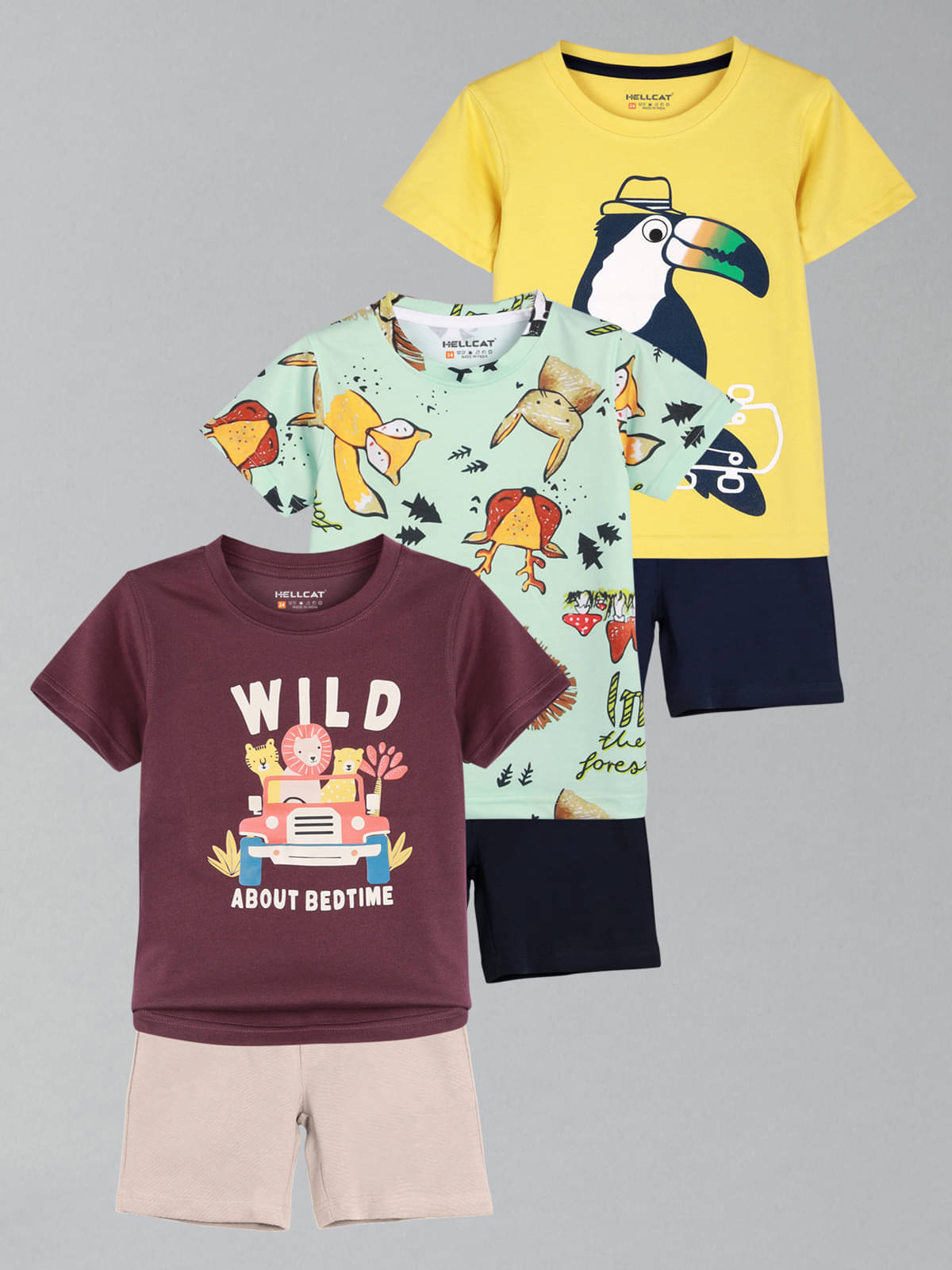     			HELLCAT Pack of 3 Boys Cotton Blend T-Shirt & Shorts Set ( Multicolor 3 )