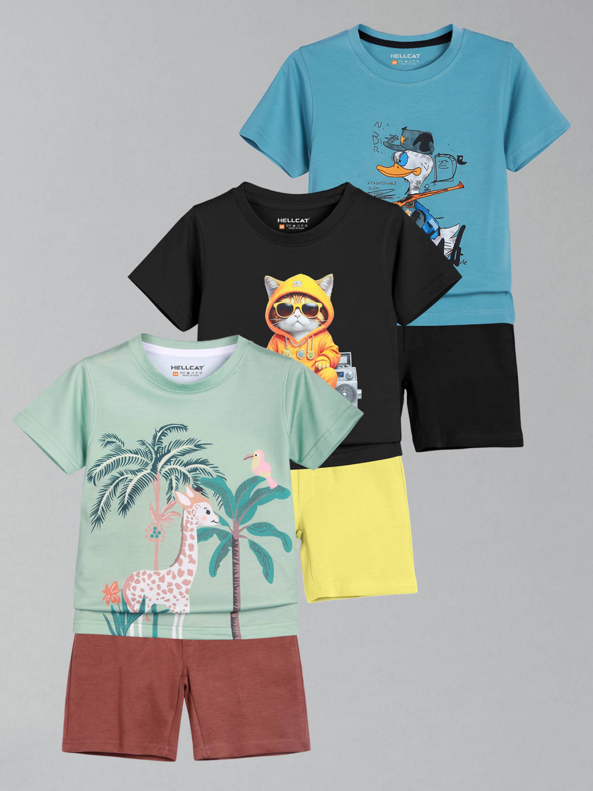     			HELLCAT Pack of 3 Boys Cotton Blend T-Shirt & Shorts Set ( Multicolor 5 )