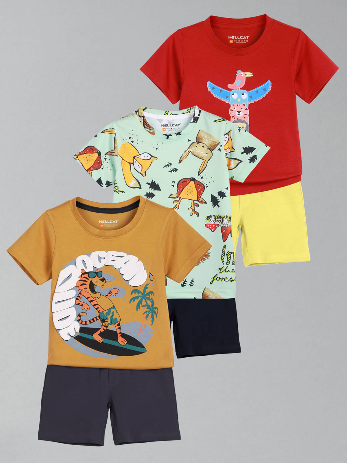     			HELLCAT Pack of 3 Boys Cotton Blend T-Shirt & Shorts Set ( Multicolor 5 )