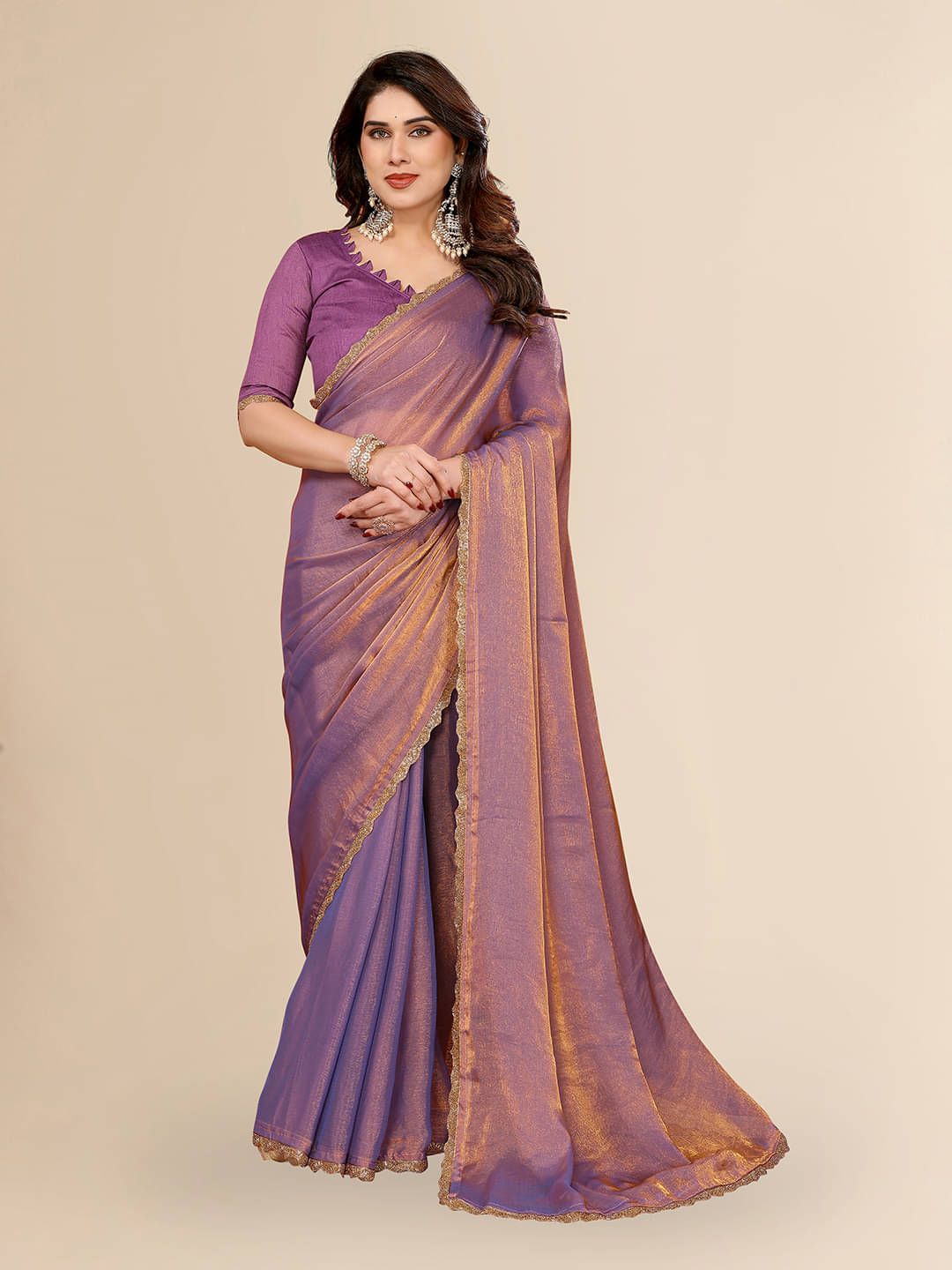 Kashvi Sarees Silk Blend Solid Ilkal Saree With Unstitched Blouse Piece ( PURPLE ) Kashvi Sarees Silk Blend Solid Ilkal Saree With Unstitched Blouse Piece ( PURPLE )