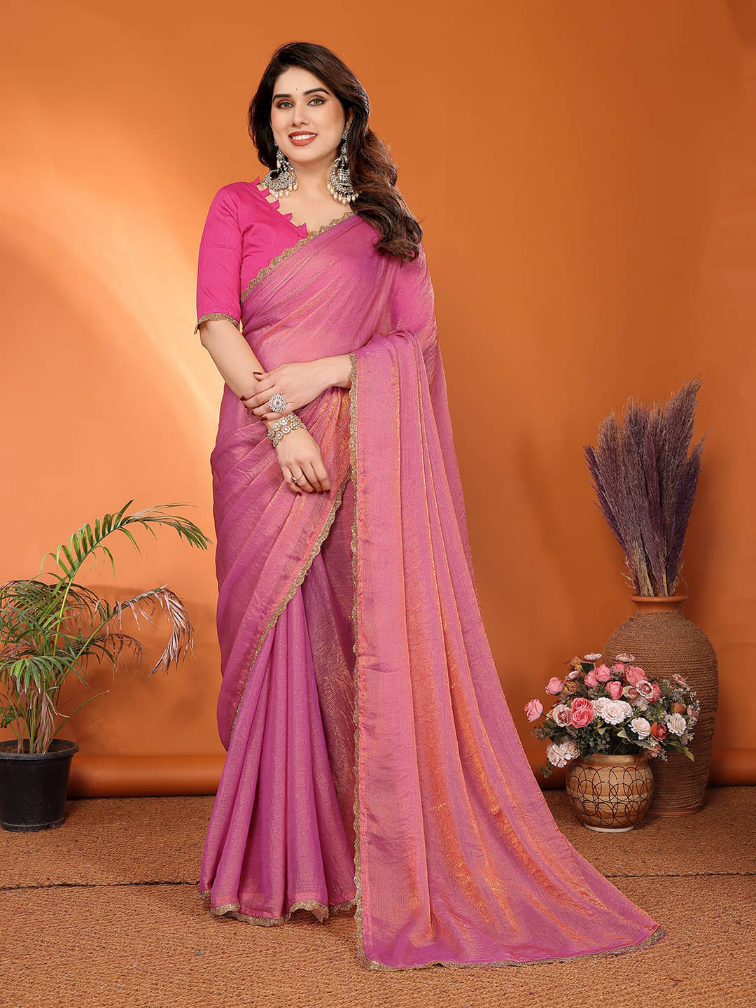     			Kashvi Sarees Silk Blend Solid Ilkal Saree With Unstitched Blouse Piece ( PINK )