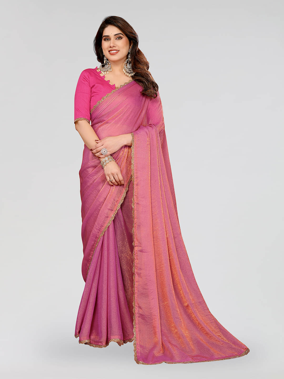 Kashvi Sarees Silk Blend Solid Ilkal Saree With Unstitched Blouse Piece ( PINK ) Kashvi Sarees Silk Blend Solid Ilkal Saree With Unstitched Blouse Piece ( PINK )