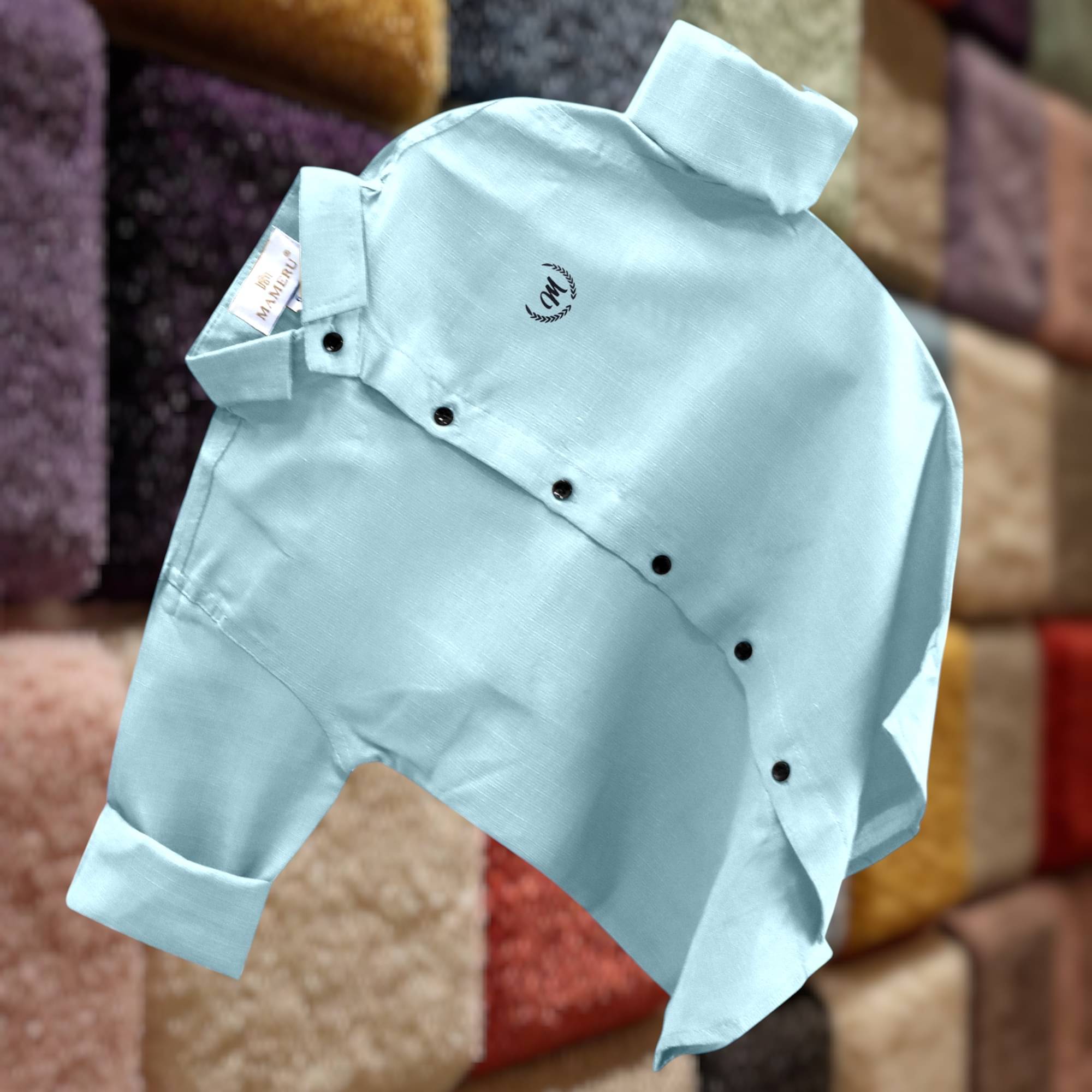     			Mameru Pack of 1 Boys Cotton Blend Full Sleeves Shirt ( Sky Blue )