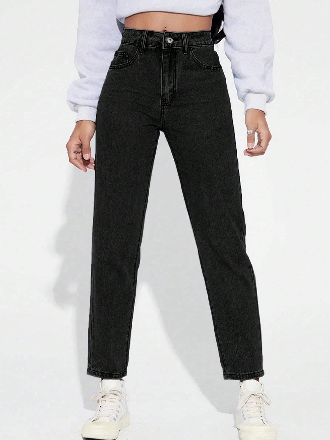     			Niffar Fashion Women's Mom Fit High-Rise Jeans ( Black )