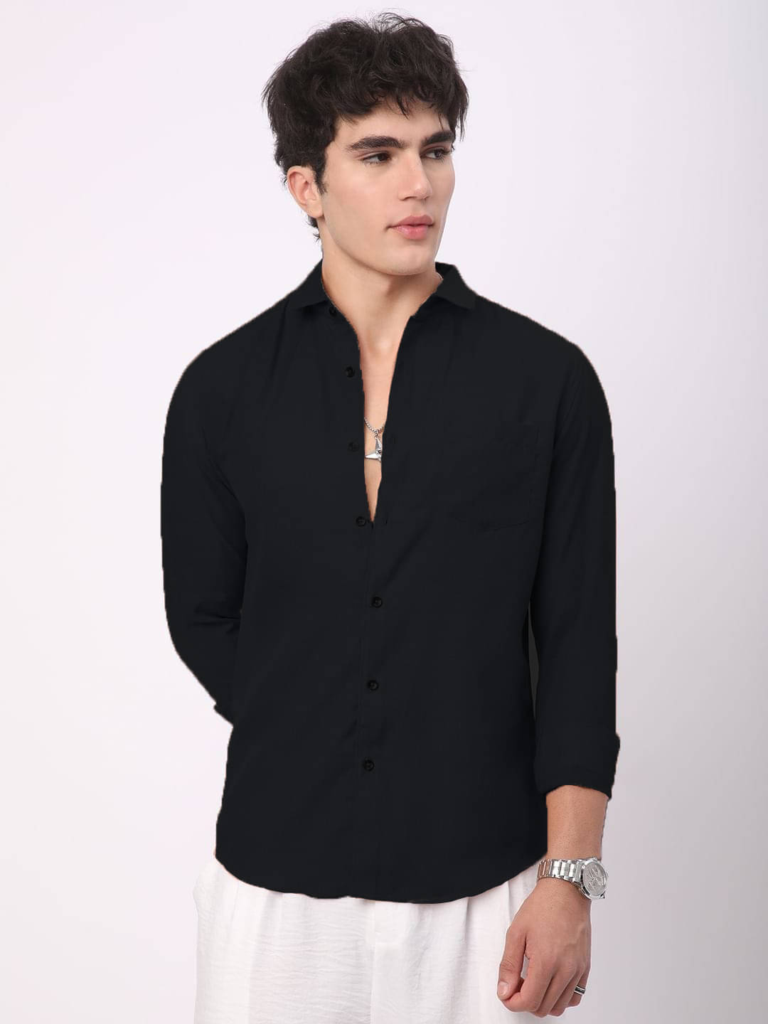     			OQUENT Linen Regular Fit Solids Full Sleeves Men's Casual Shirt - Black ( Pack of 1 )