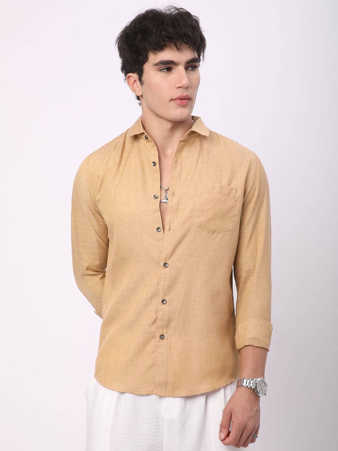 OQUENT Linen Regular Fit Solids Full Sleeves Men's Casual Shirt - Cream ( Pack of 1 ) OQUENT Linen Regular Fit Solids Full Sleeves Men's Casual Shirt - Cream ( Pack of 1 )