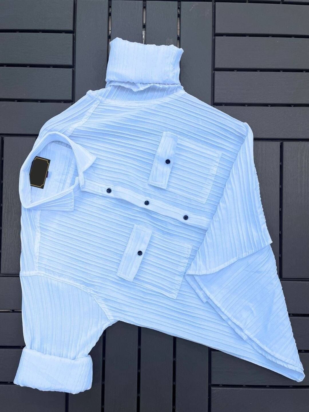     			OQUENT Poly Cotton Regular Fit Self Design Full Sleeves Men's Casual Shirt - Aqua Blue ( Pack of 1 )
