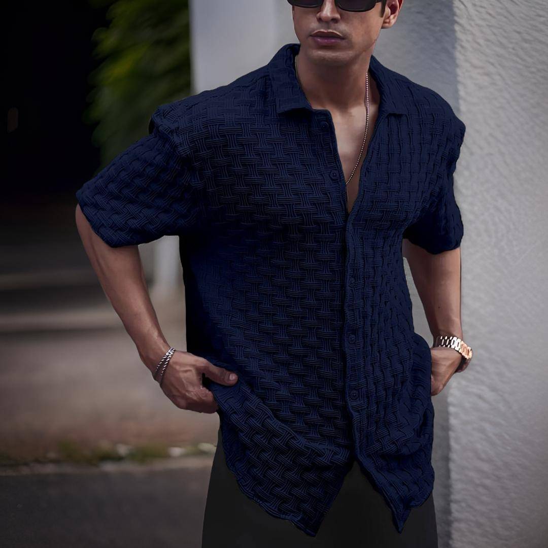 OQUENT Poly Cotton Regular Fit Solids Half Sleeves Men's Casual Shirt - Navy ( Pack of 1 )     			OQUENT Poly Cotton Regular Fit Solids Half Sleeves Men's Casual Shirt - Navy ( Pack of 1 )