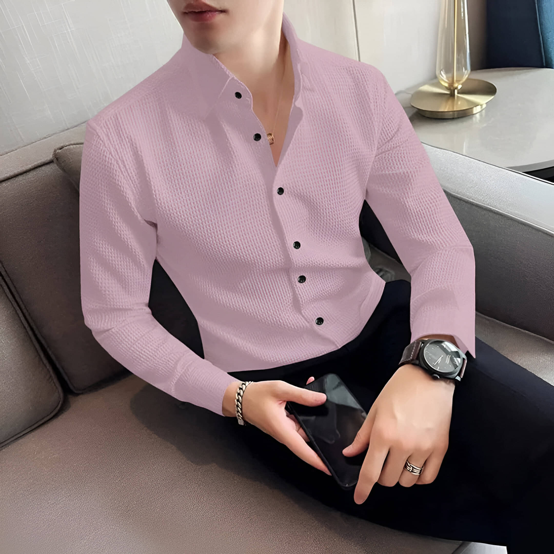     			OQUENT Poly Cotton Regular Fit Solids Full Sleeves Men's Casual Shirt - Pink ( Pack of 1 )