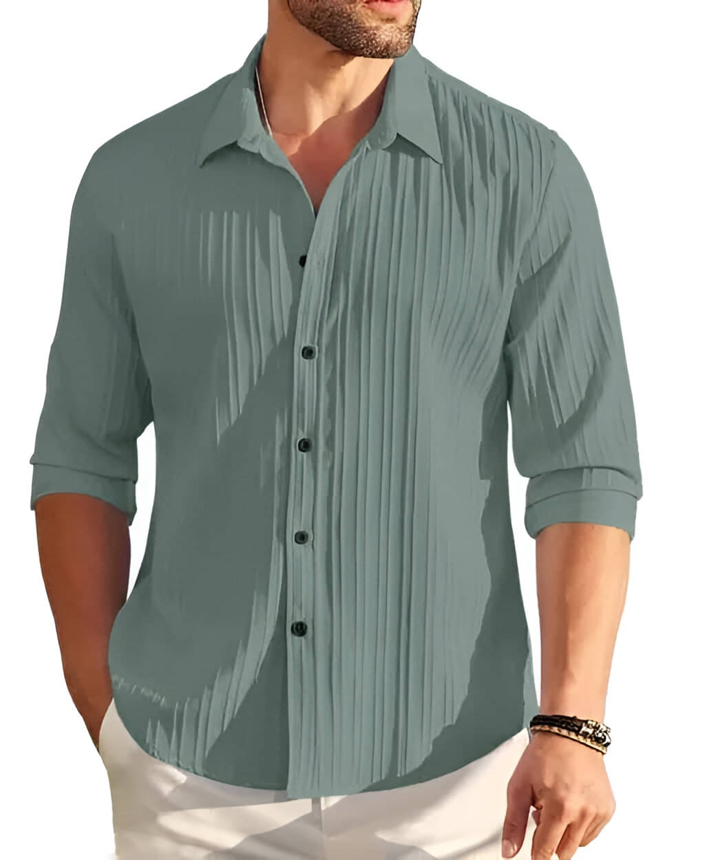     			OQUENT Poly Cotton Regular Fit Self Design Full Sleeves Men's Casual Shirt - Sea Green ( Pack of 1 )