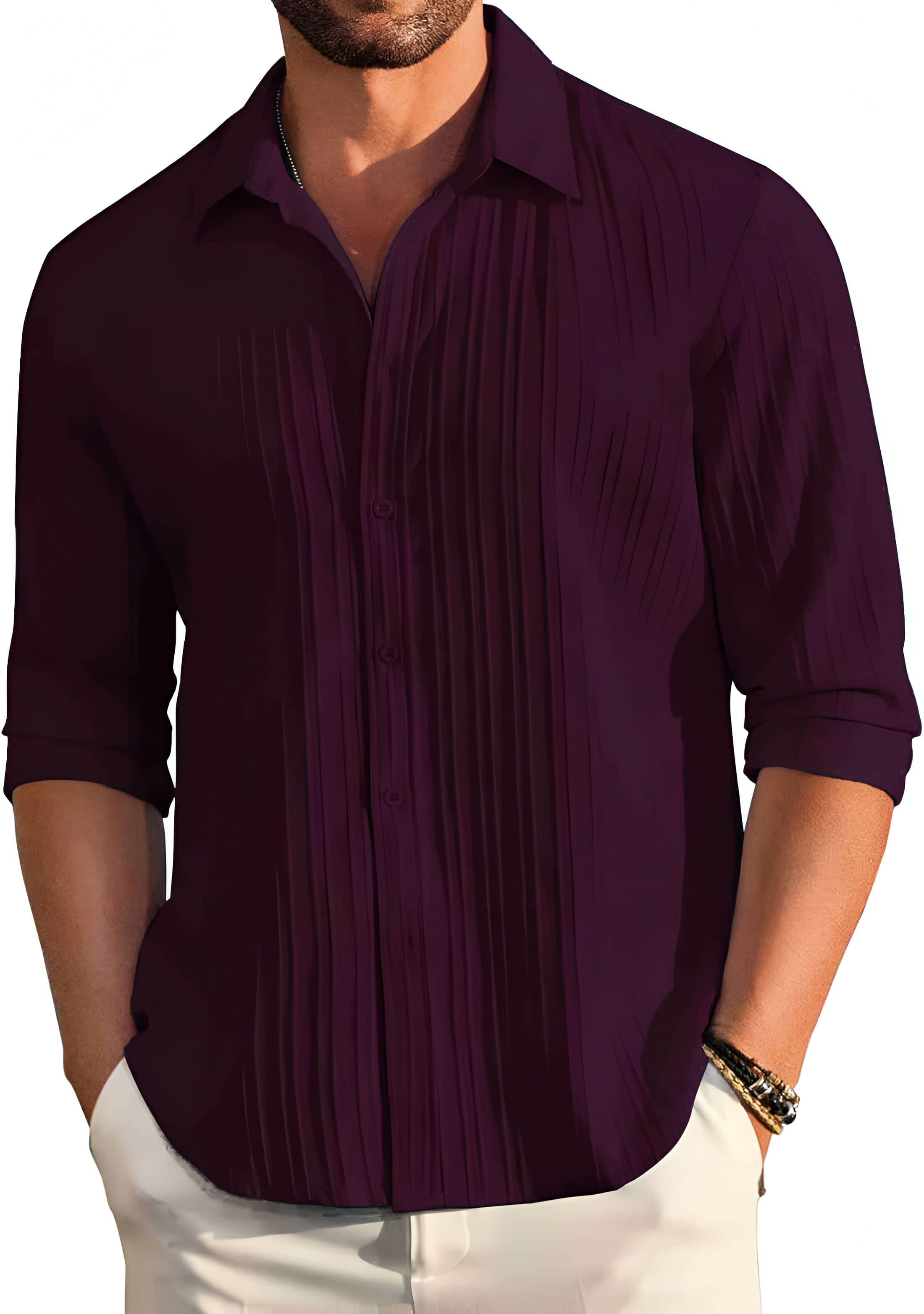     			OQUENT Poly Cotton Regular Fit Self Design Full Sleeves Men's Casual Shirt - Wine ( Pack of 1 )