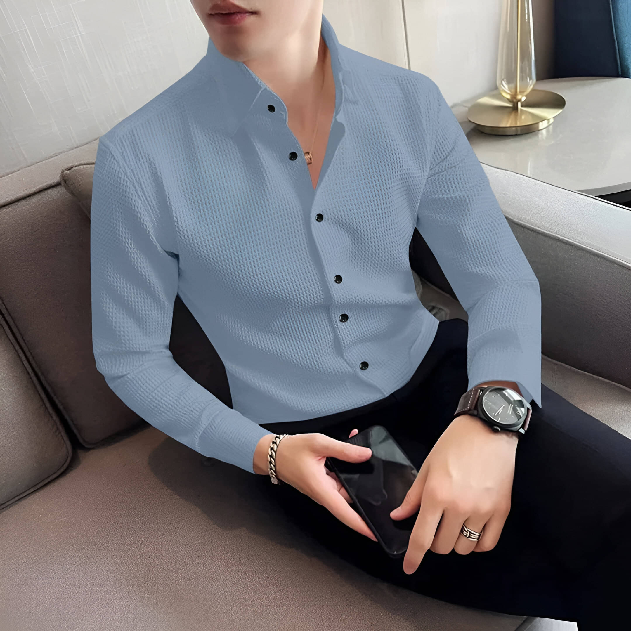     			OQUENT Poly Cotton Regular Fit Solids Full Sleeves Men's Casual Shirt - Aqua Blue ( Pack of 1 )