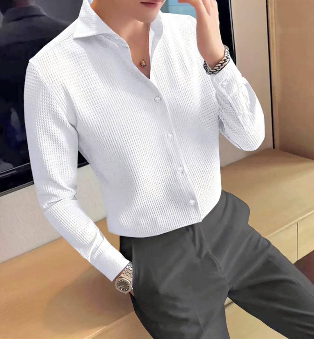     			OQUENT Poly Cotton Regular Fit Solids Full Sleeves Men's Casual Shirt - White ( Pack of 1 )