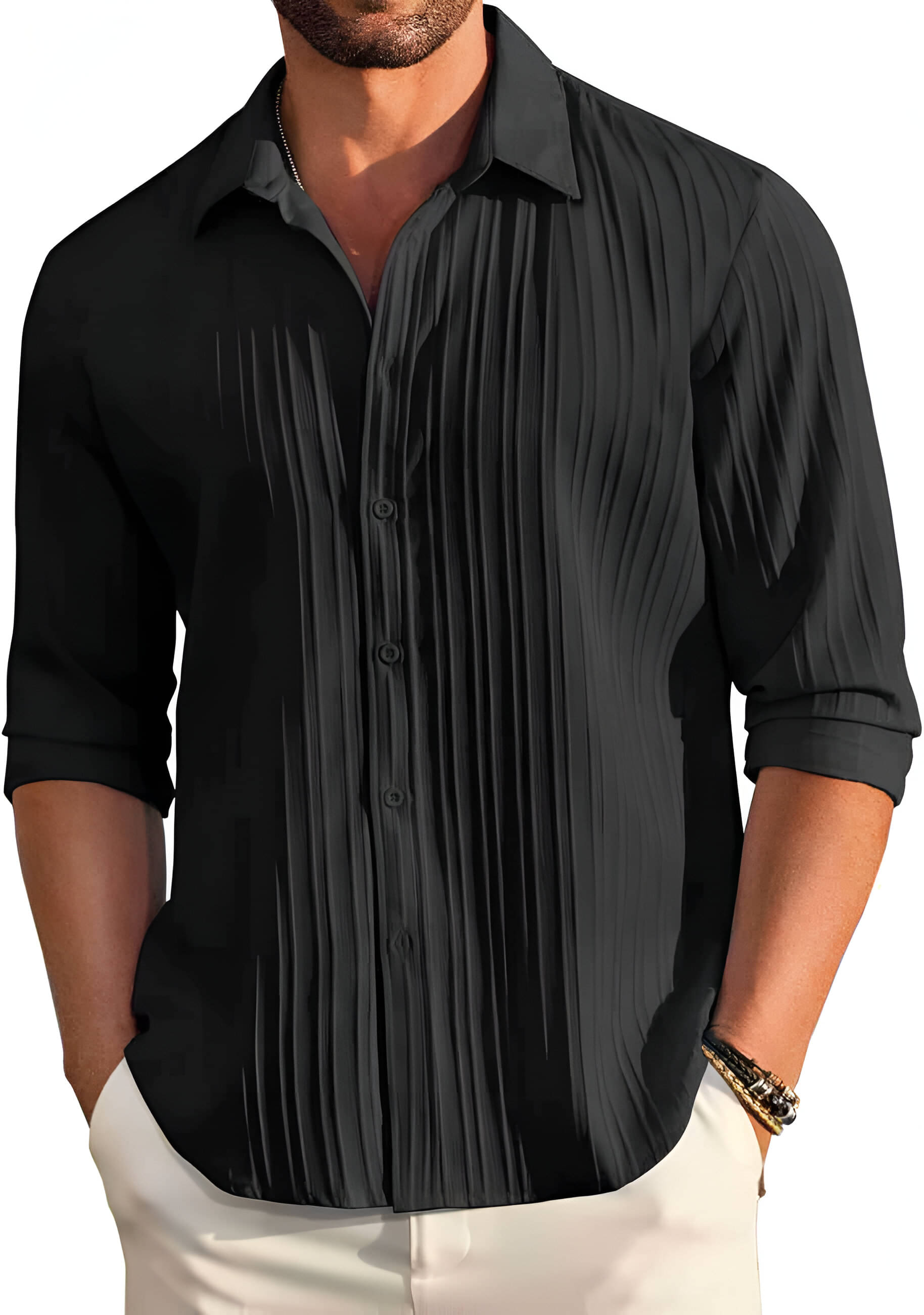     			OQUENT Poly Cotton Regular Fit Self Design Full Sleeves Men's Casual Shirt - Black ( Pack of 1 )
