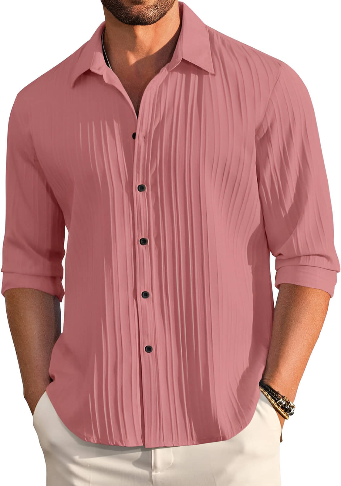     			OQUENT Poly Cotton Regular Fit Solids Full Sleeves Men's Casual Shirt - Peach ( Pack of 1 )