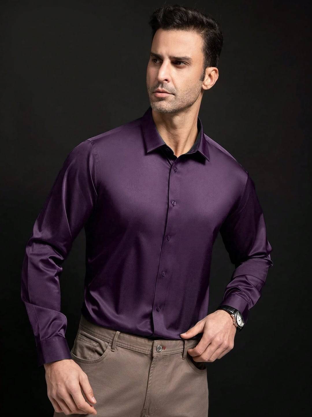     			OQUENT Satin Regular Fit Solids Full Sleeves Men's Casual Shirt - Purple ( Pack of 1 )