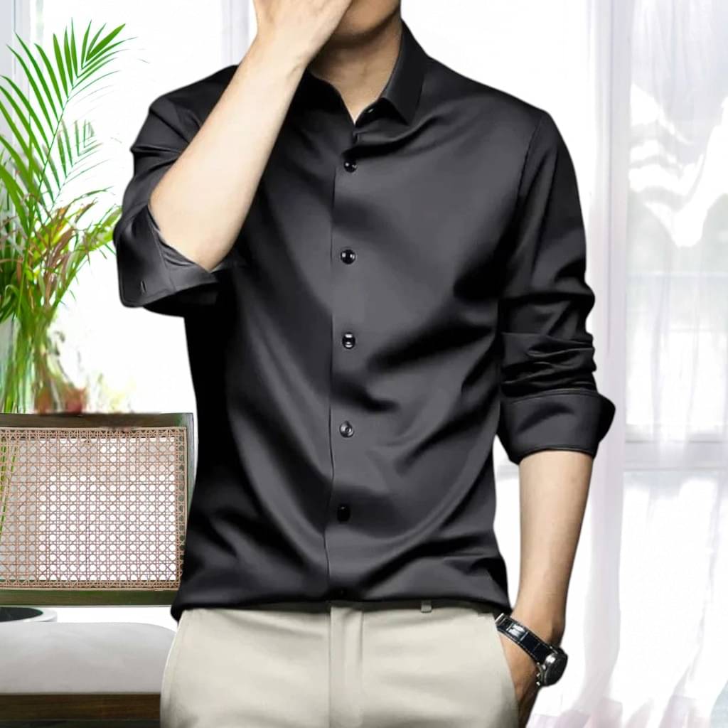     			OQUENT Satin Regular Fit Solids Full Sleeves Men's Casual Shirt - Black ( Pack of 1 )