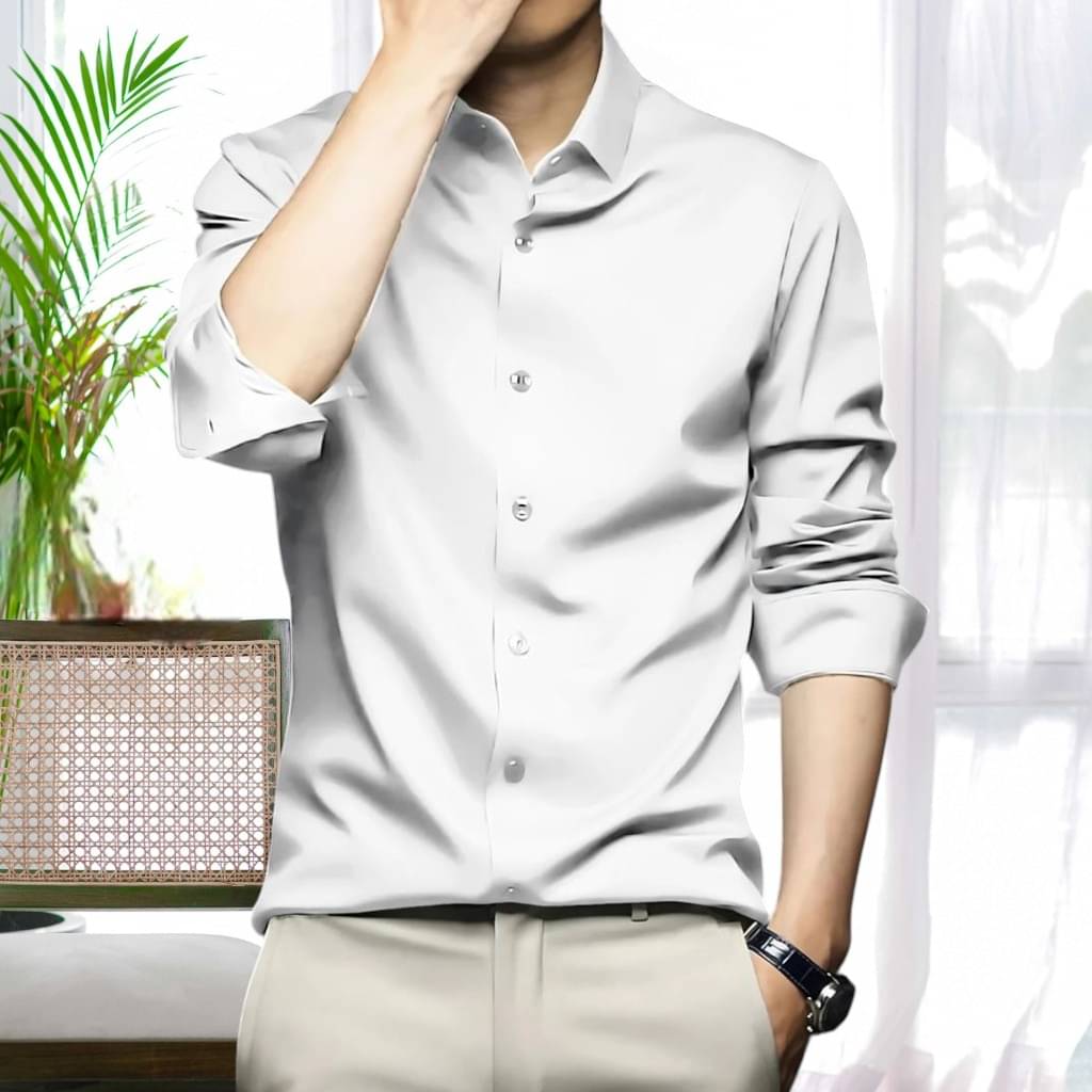     			OQUENT Satin Regular Fit Solids Full Sleeves Men's Casual Shirt - White ( Pack of 1 )