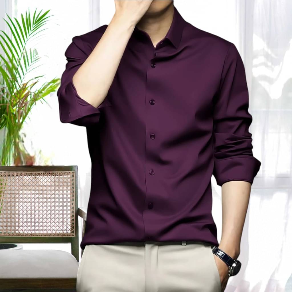     			OQUENT Satin Regular Fit Solids Full Sleeves Men's Casual Shirt - Purple ( Pack of 1 )