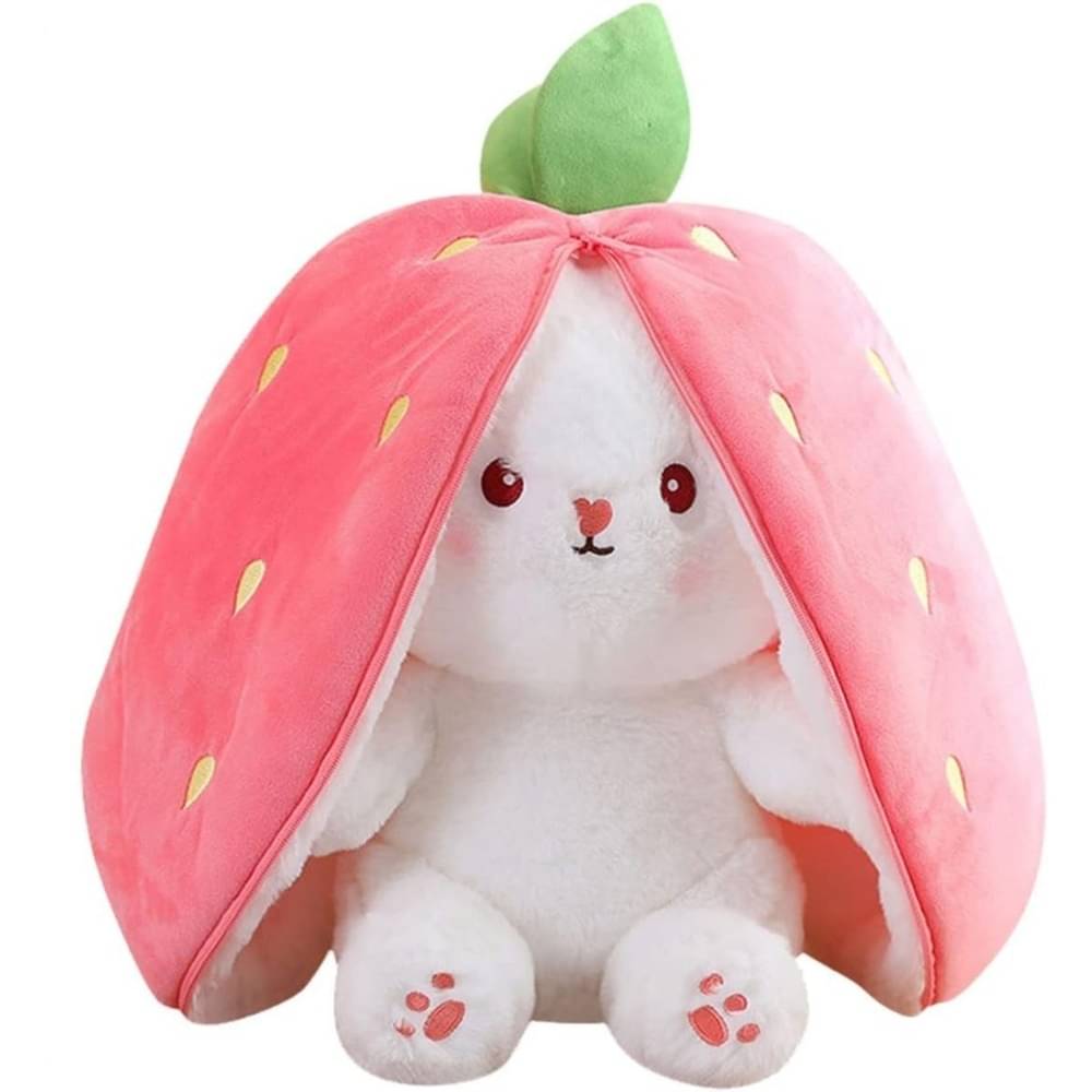     			Reversible Strawberry Bunny  Soft Toy – Hidden Zipper Plush Rabbit with Ears