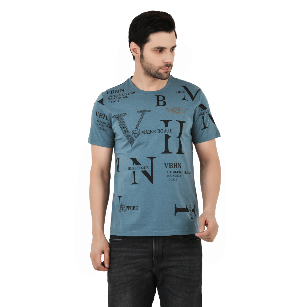 Sageware Men Cotton Blend Regular Fit Printed T-Shirt ( Teal Blue ) Sageware Men Cotton Blend Regular Fit Printed T-Shirt ( Teal Blue )