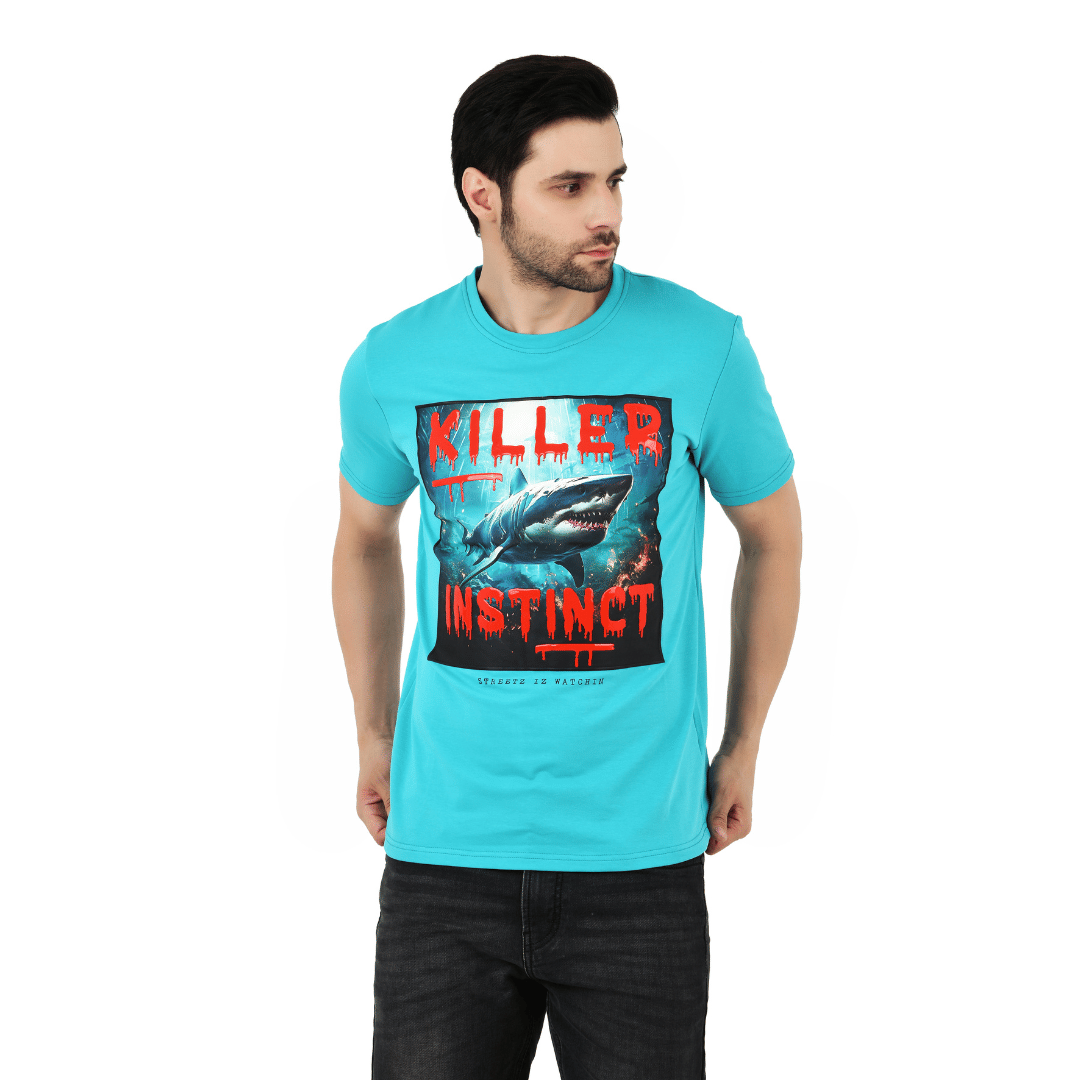     			Sageware Men Cotton Blend Regular Fit Printed T-Shirt ( Light Blue )