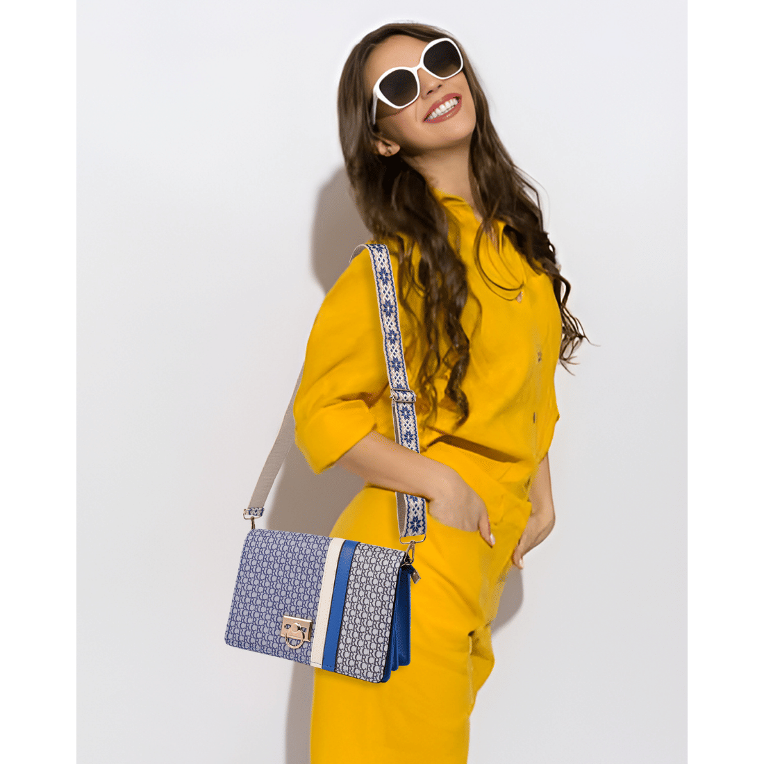     			Sageware Sling Bag Faux Leather Set of 1 ( Blue )