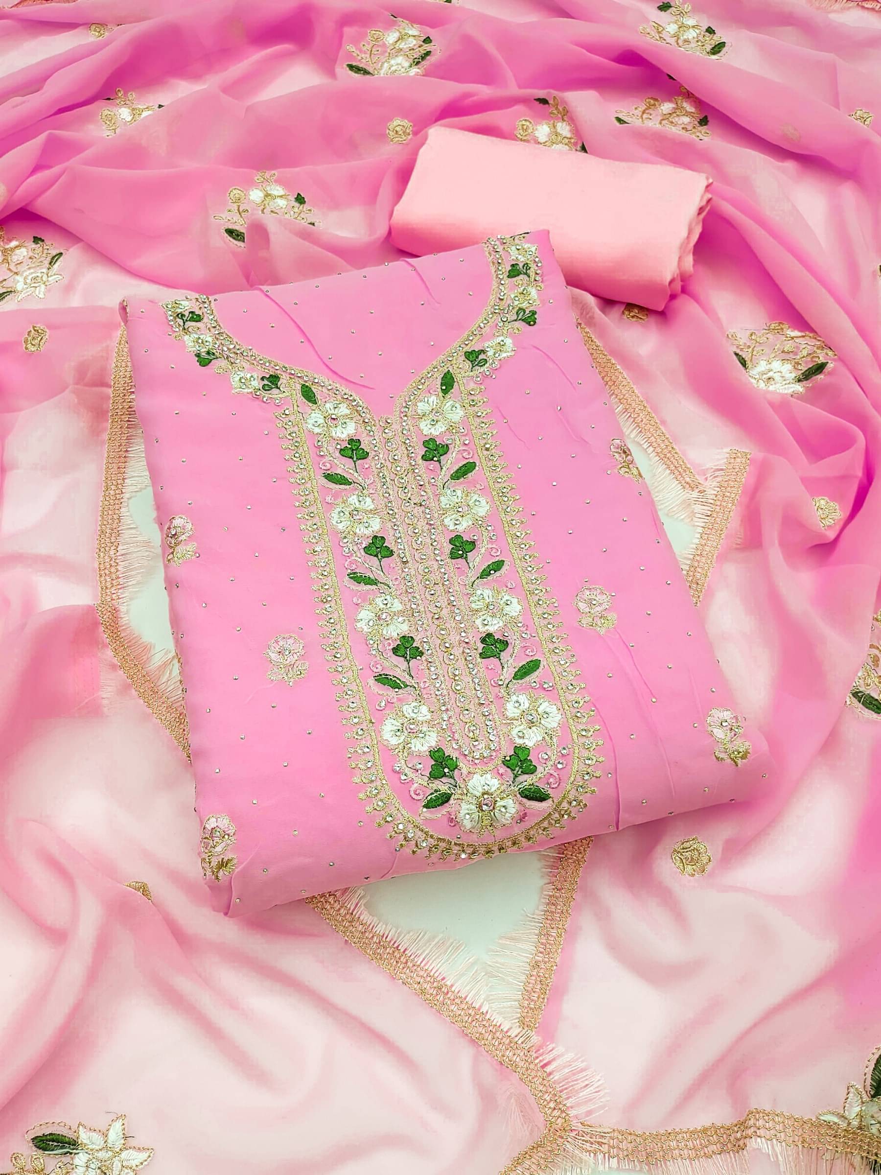 Shree Mahantam Women Georgette Unstitched Dress Material ( Pink ) Shree Mahantam Women Georgette Unstitched Dress Material ( Pink )