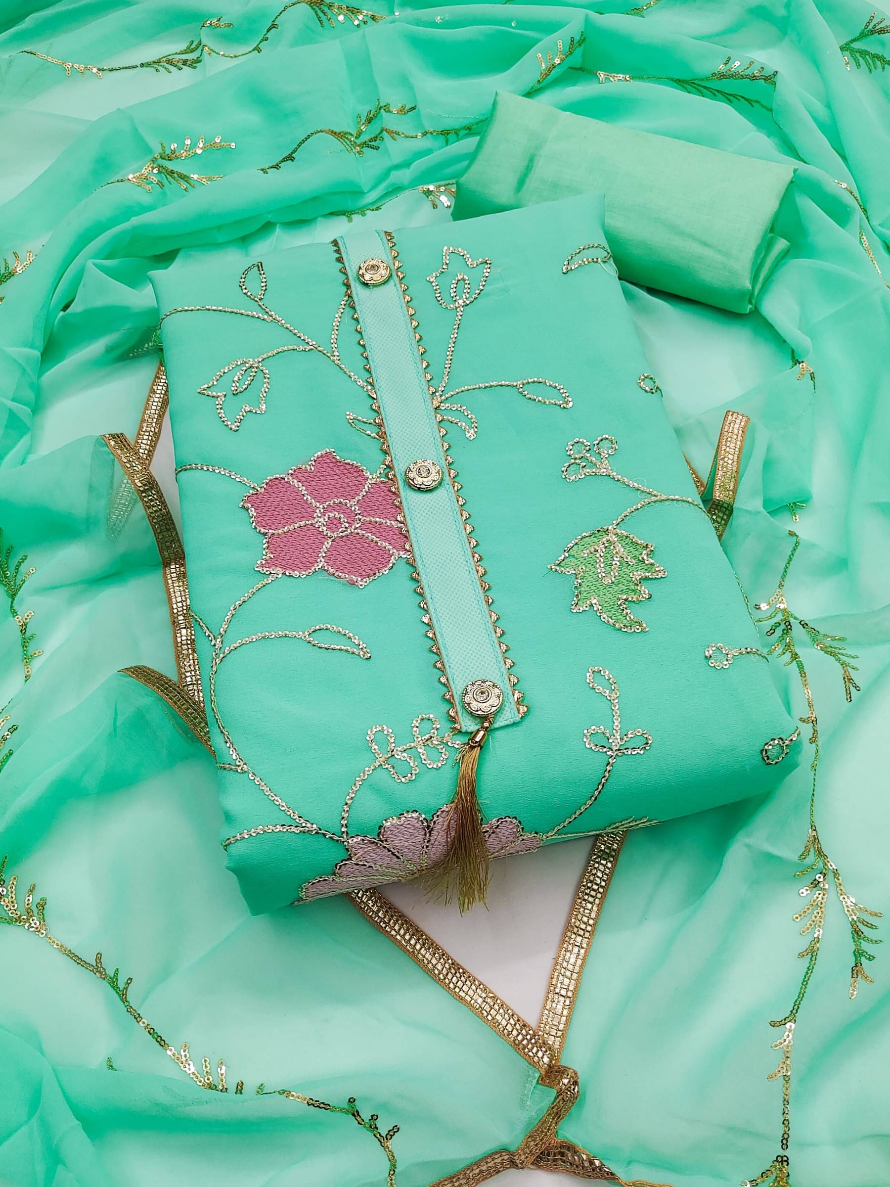 Shree Mahantam Women Georgette Unstitched Dress Material ( Sea Green ) Shree Mahantam Women Georgette Unstitched Dress Material ( Sea Green )