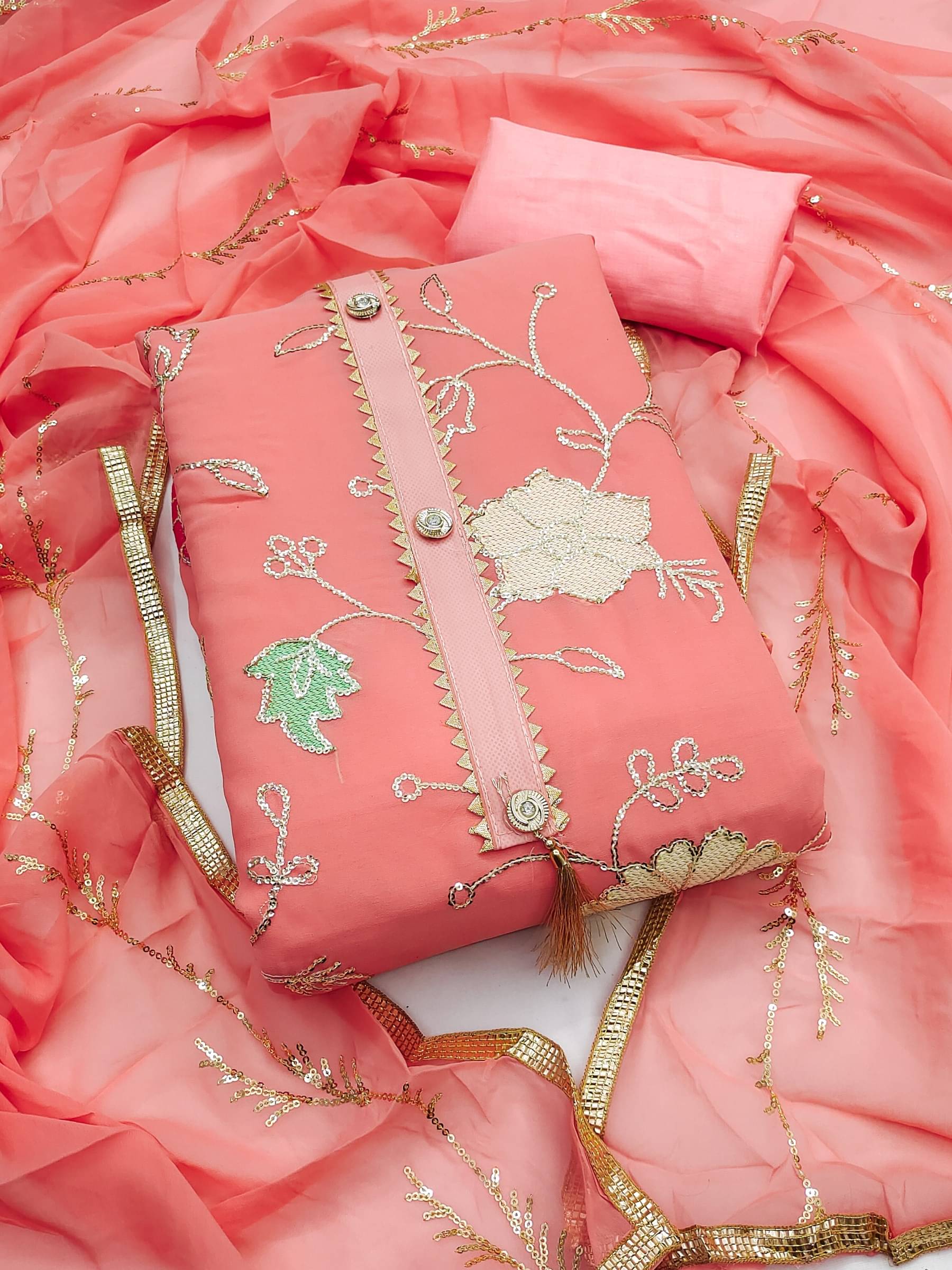     			Shree Mahantam Women Georgette Unstitched Dress Material ( Peach )