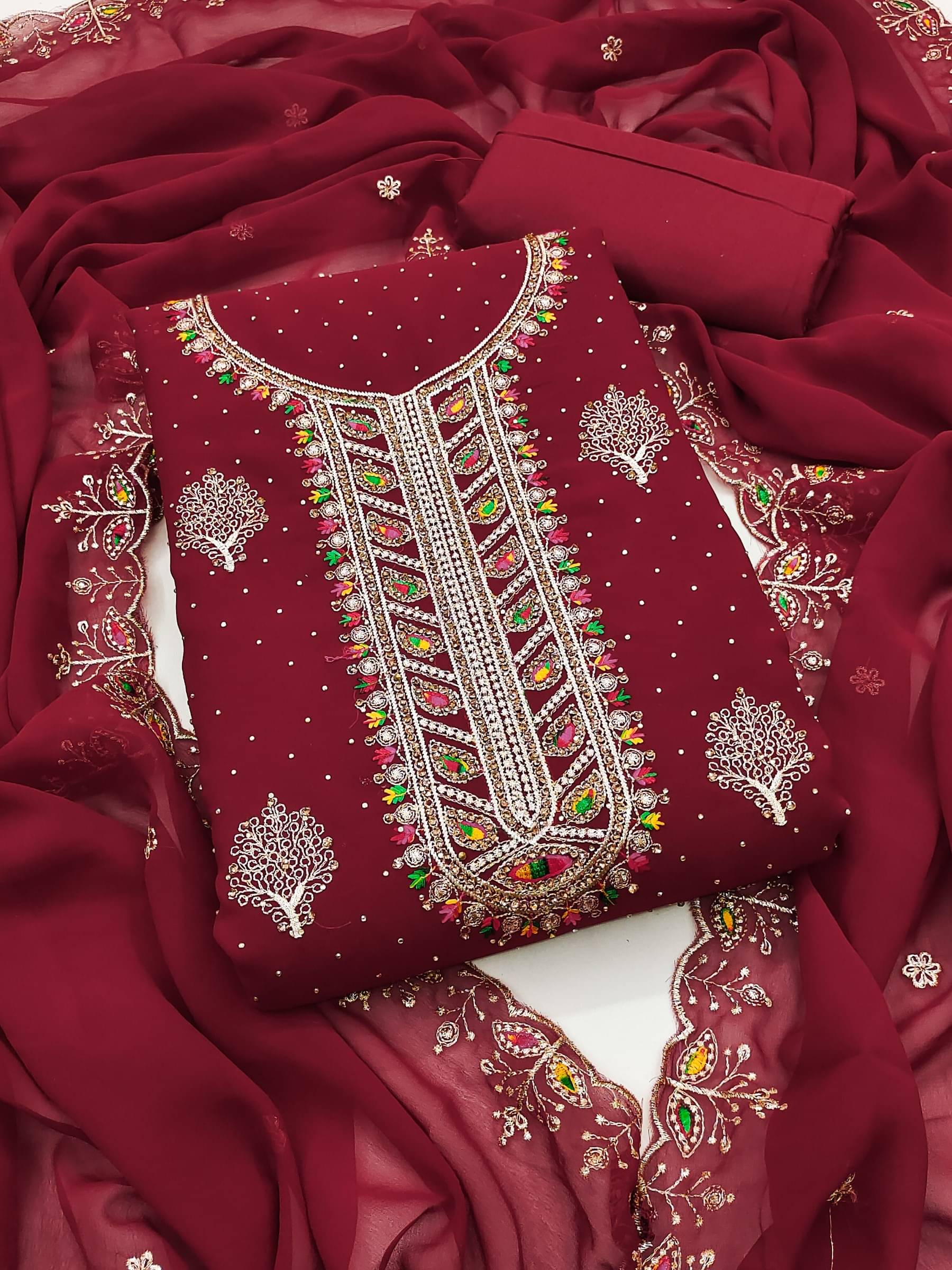 Shree Mahantam Women Georgette Unstitched Dress Material ( Maroon ) Shree Mahantam Women Georgette Unstitched Dress Material ( Maroon )