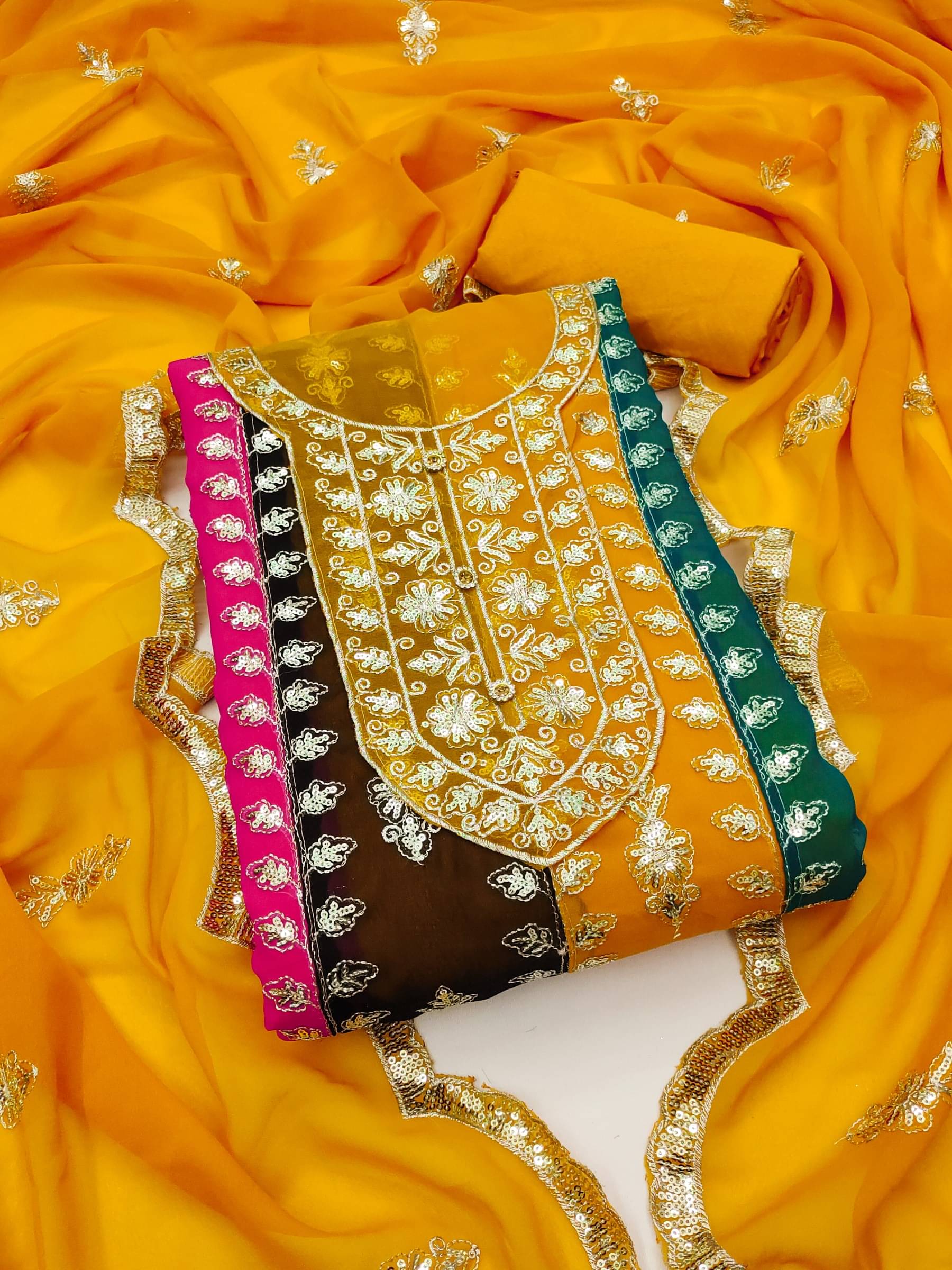Shree Mahantam Women Georgette Unstitched Dress Material ( Orange )     			Shree Mahantam Women Georgette Unstitched Dress Material ( Orange )