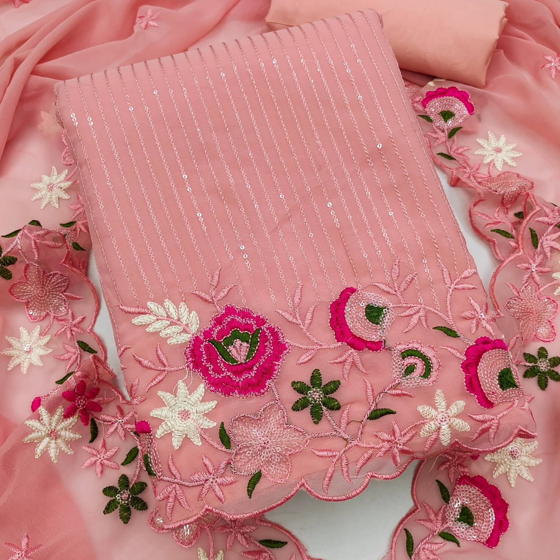 Shree Mahantam Women Georgette Unstitched Dress Material ( Pink ) Shree Mahantam Women Georgette Unstitched Dress Material ( Pink )