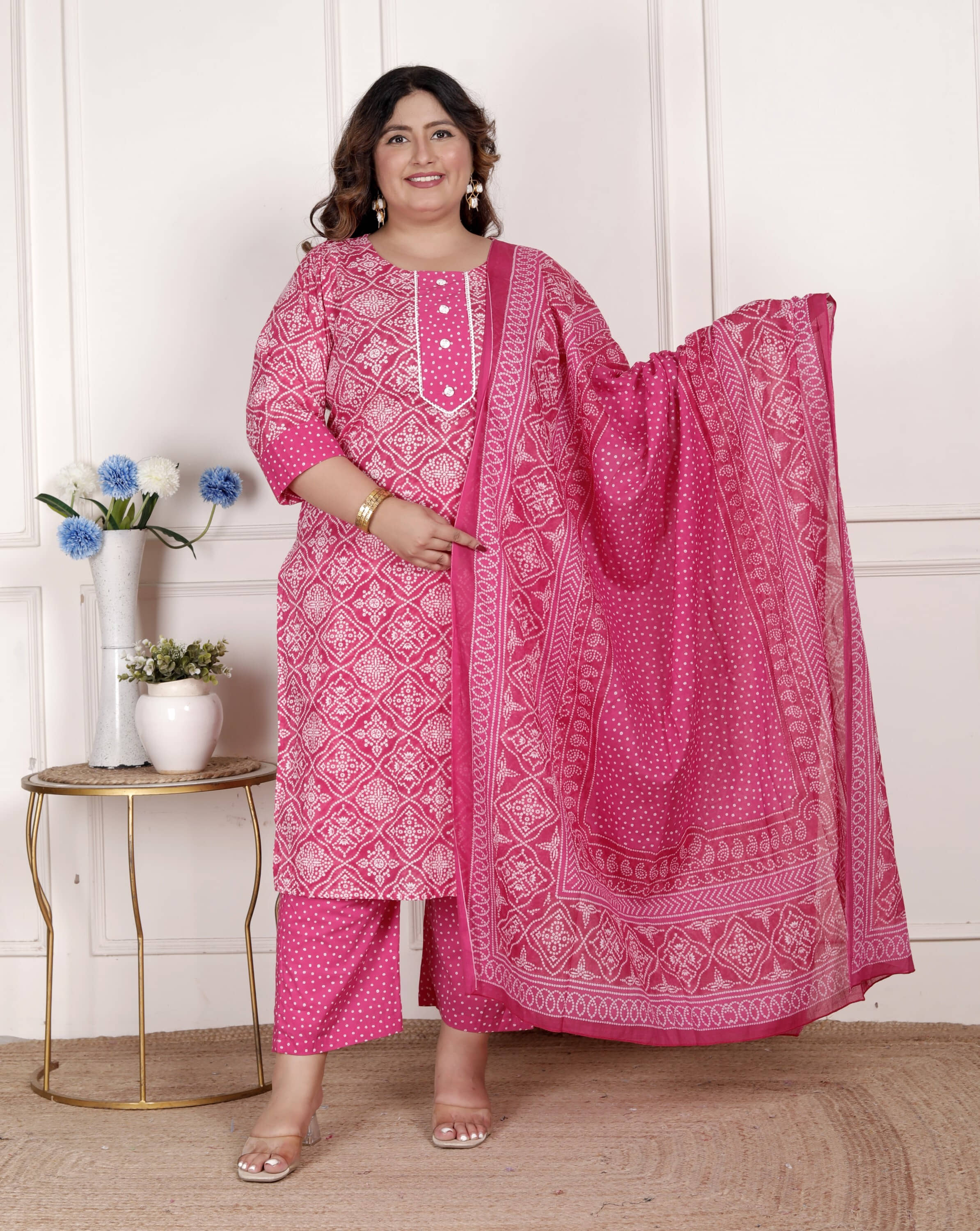 Swasti Women Cotton Printed Straight Kurti With Pants ( Pink )