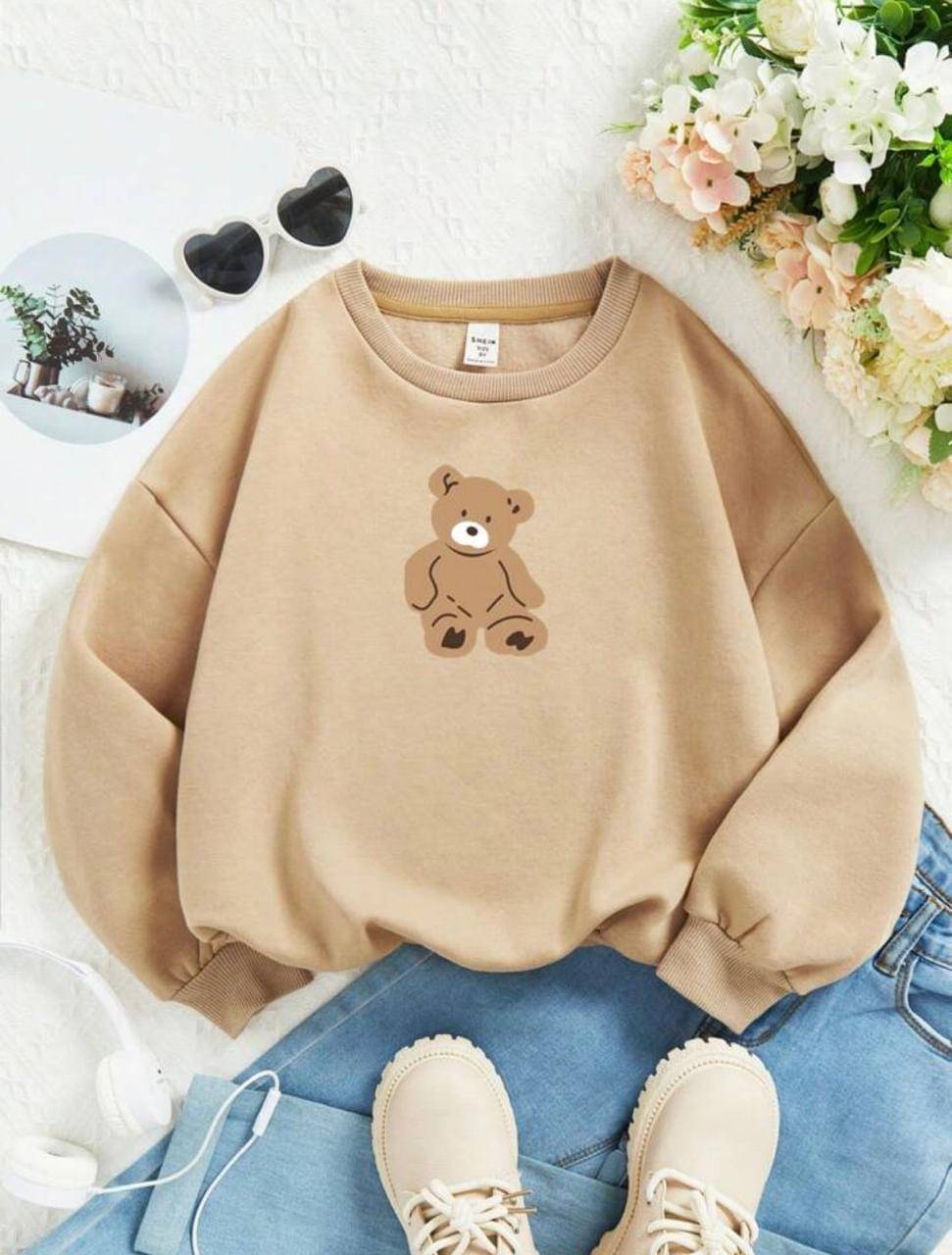 THAWE PARIDHAN Women Fleece Round Neck Sweatshirt For ( Beige ) THAWE PARIDHAN Women Fleece Round Neck Sweatshirt For ( Beige )
