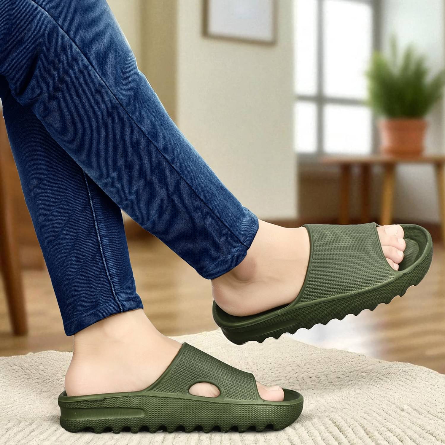     			Trotus Olive Women's Slide Flip Flop