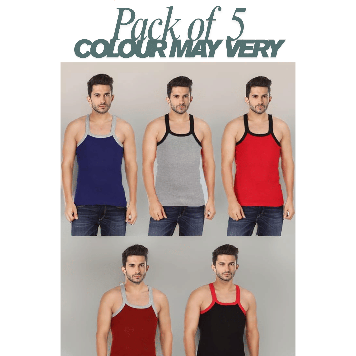 Trust Jone Shop Pack of 5 Cotton Gym Vest For Men ( Multi ) Trust Jone Shop Pack of 5 Cotton Gym Vest For Men ( Multi )