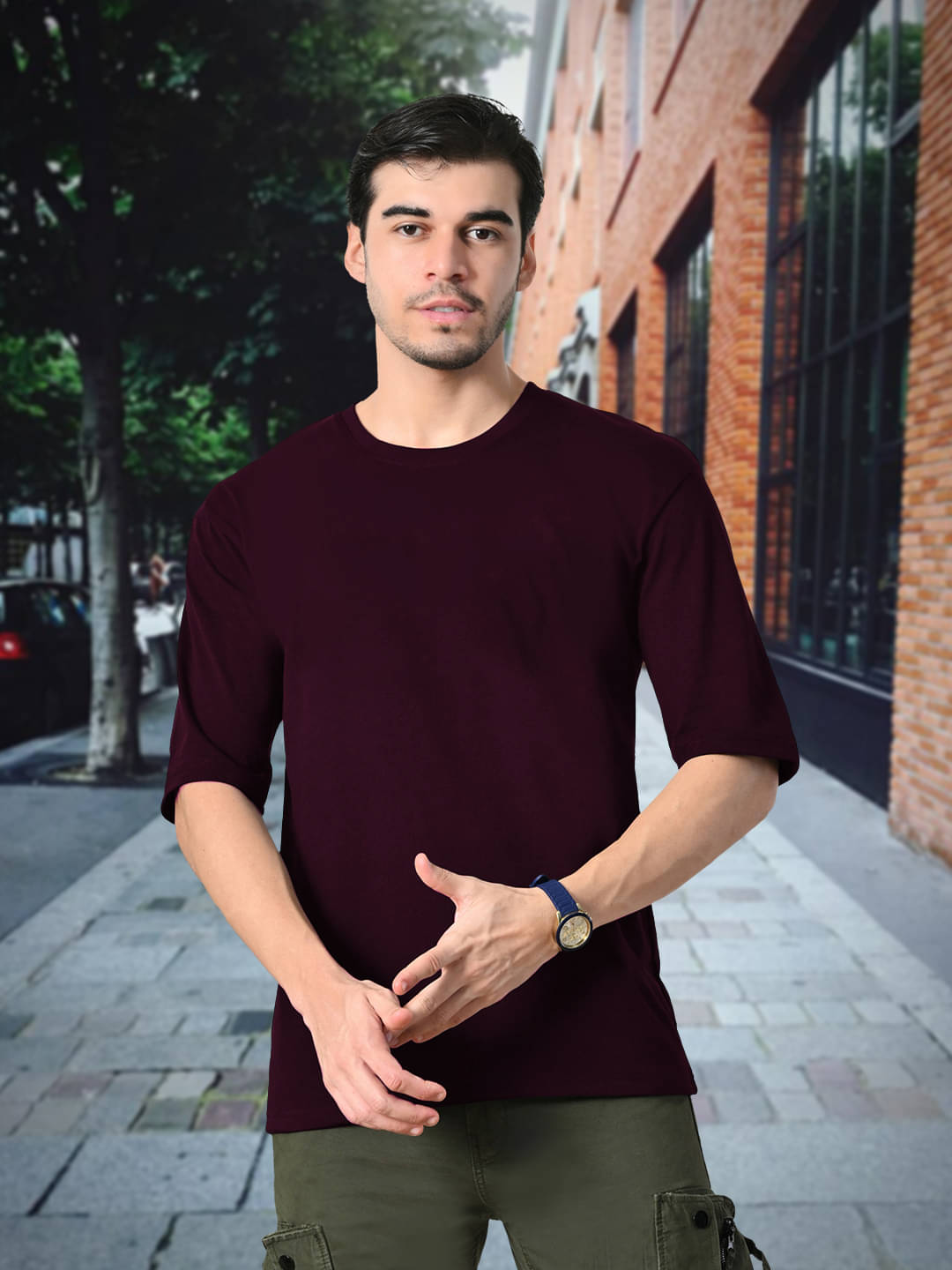     			Unicus Apparel Men Cotton Oversized Fit Solid T-Shirt ( Wine )
