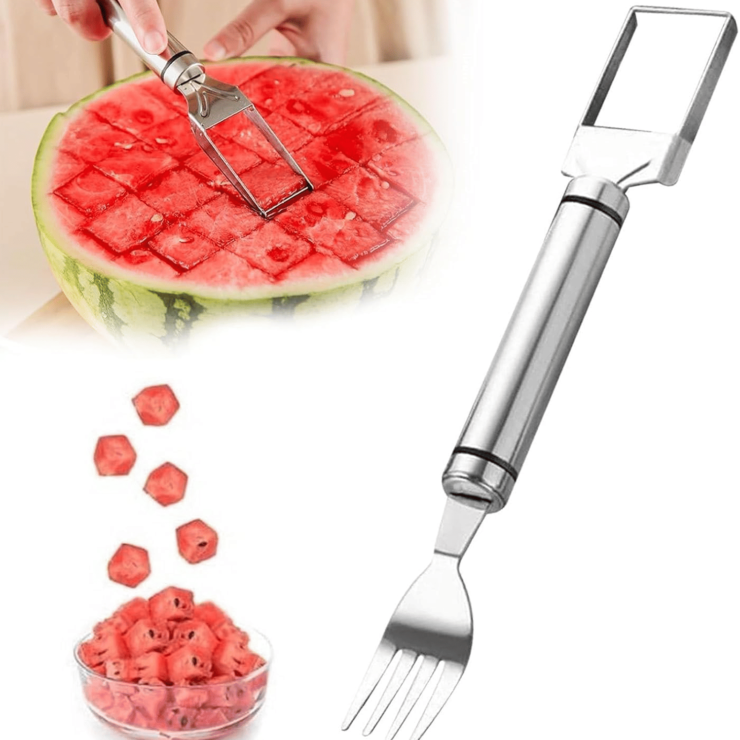Watermelon Fork Cutter Slicer Tool, 2-in-1 Stainless Steel Fruit Cutter Melon Slicer Cutter Tool, Watermelon Cutting Tool for Home Party Camping Kitchen Gadget Watermelon Fork Cutter Slicer Tool, 2-in-1 Stainless Steel Fruit Cutter Melon Slicer Cutter Tool, Watermelon Cutting Tool for Home Party Camping Kitchen Gadget