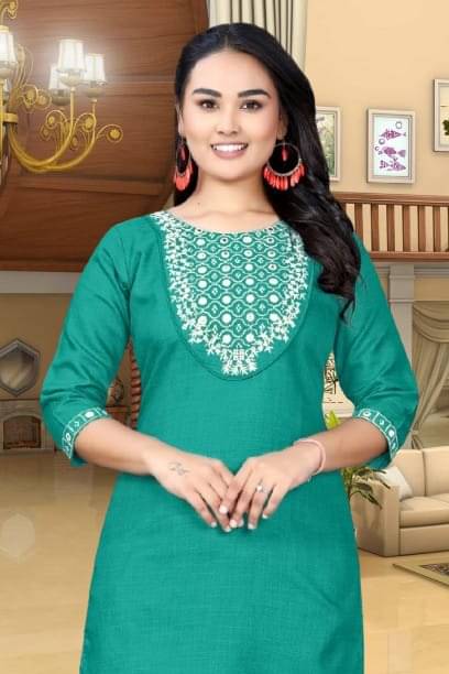     			Zorista Women Cotton Embroidered A-line Kurti ( Green )