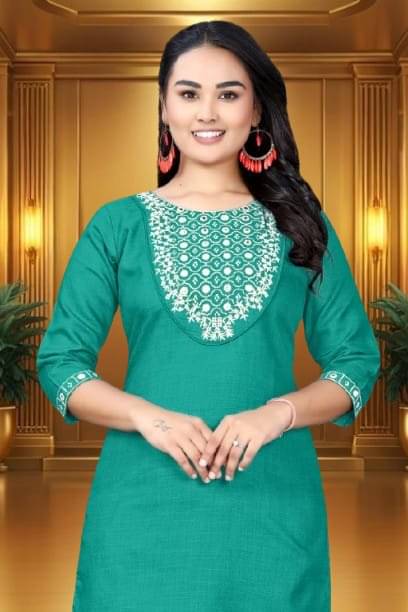     			Zorista Women Cotton Embroidered A-line Kurti ( Green )