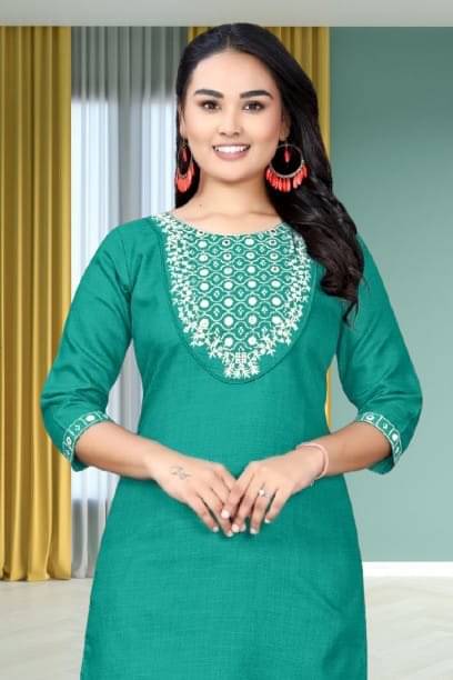     			Zorista Women Cotton Embroidered A-line Kurti ( Green )