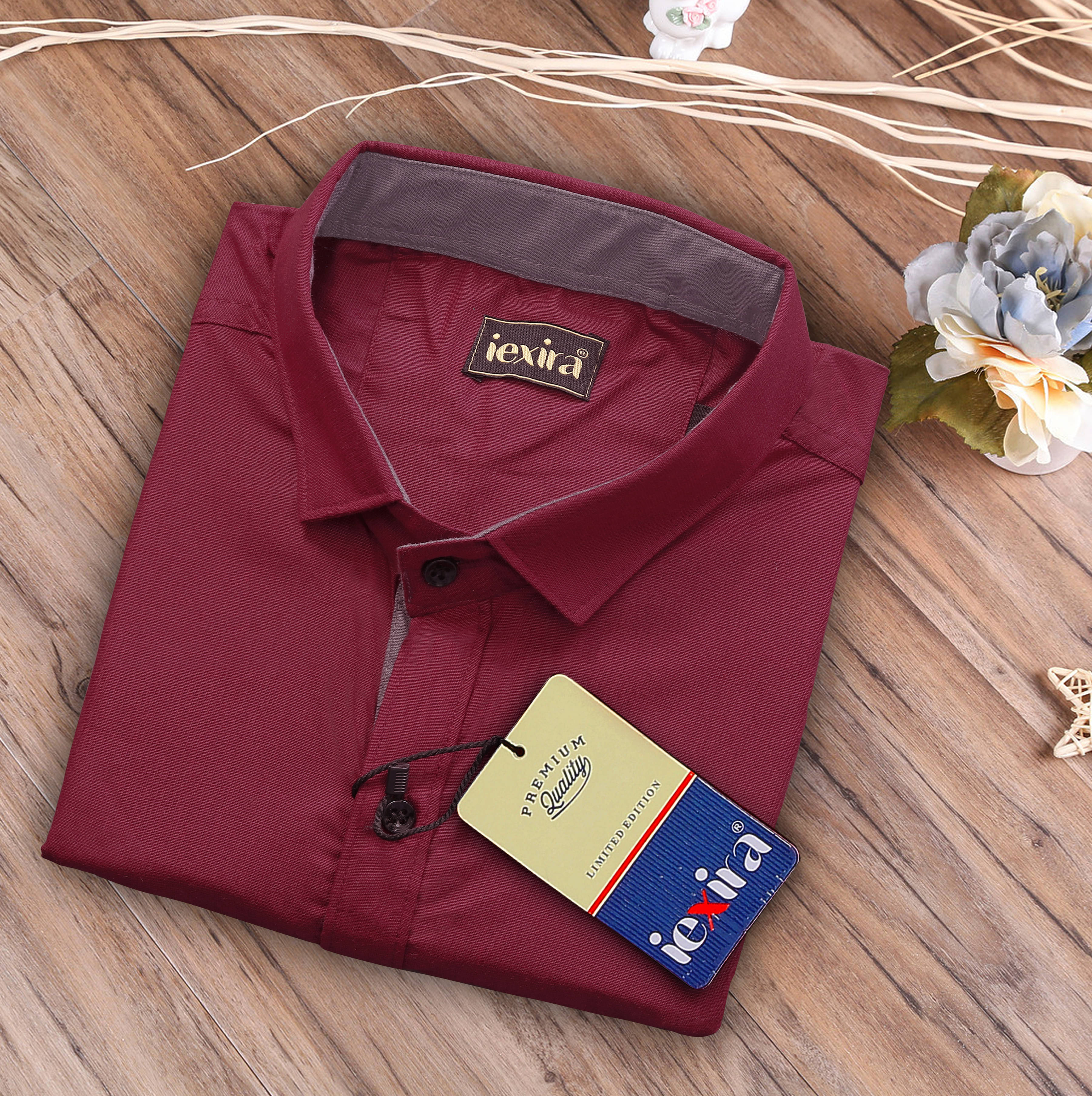 iexira Cotton Blend Regular Fit Full Sleeves Men's Formal Shirt - Maroon ( Pack of 1 )     			iexira Cotton Blend Regular Fit Full Sleeves Men's Formal Shirt - Maroon ( Pack of 1 )