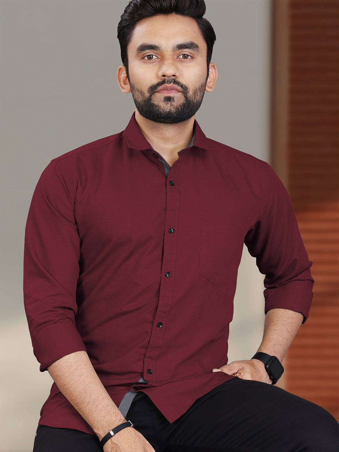     			iexira Cotton Blend Regular Fit Full Sleeves Men's Formal Shirt - Maroon ( Pack of 1 )