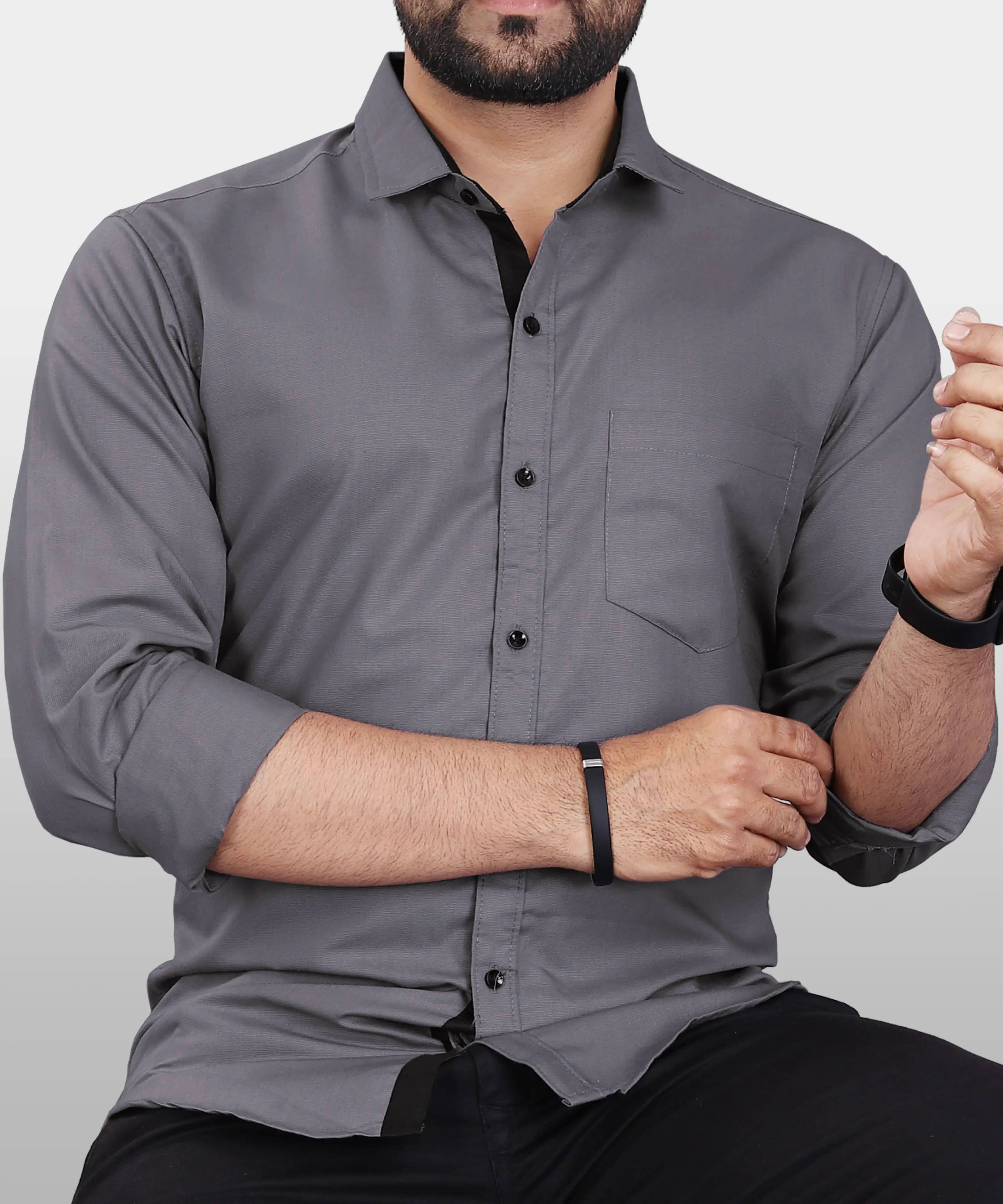     			iexira Cotton Blend Regular Fit Full Sleeves Men's Formal Shirt - Grey ( Pack of 1 )
